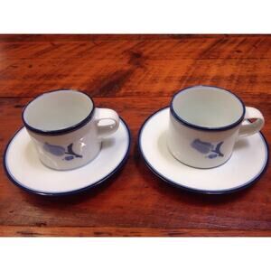 Pair Vintage Dansk La Tulipe Delft Blue White Porcelain Coffee Tea Saucers Set